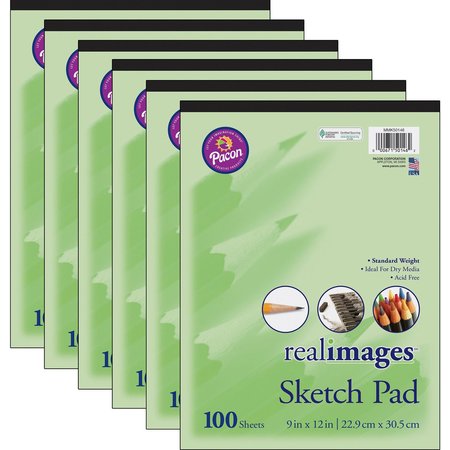 REAL IMAGES Sketch Pad, Standard Weight, 9in. x 12in., 100 Sheets Per Pad, 6PK PMMK50146